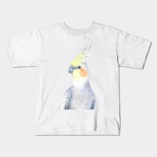 watercolor cockatiel painting portrait parrot Kids T-Shirt